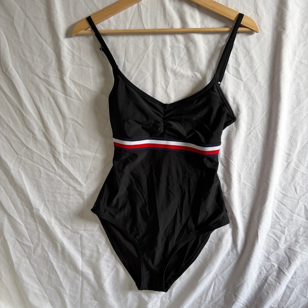 Tommy Hilfiger Sky Captain Crossover Elastic Ruched Bottom One Piece Swimsuit